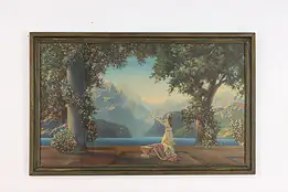 Dawn Art Deco Antique Art Print, Original Frame Parrish 33" #55589