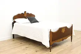 Tudor Vintage Carved Walnut & Mahogany Queen Size Bed #55681