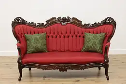 Victorian Antique Upholstered & Carved Walnut Sofa or Couch #55645