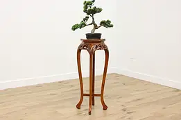 Chinese Vintage Mahogany Statue Pedestal Plant Stand, Marble #55718