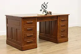 Victorian Antique Carved Oak Office or Library Writing Desk #55800
