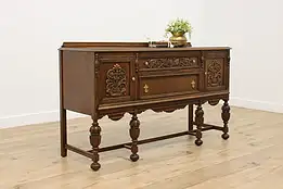 Tudor Design Antique Carved Oak Sideboard Server, Showers #55849