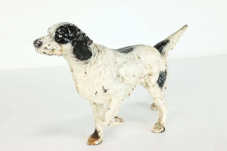 Victorian Farmhouse Antique Iron Painted English Setter Dog Door Stop #39932