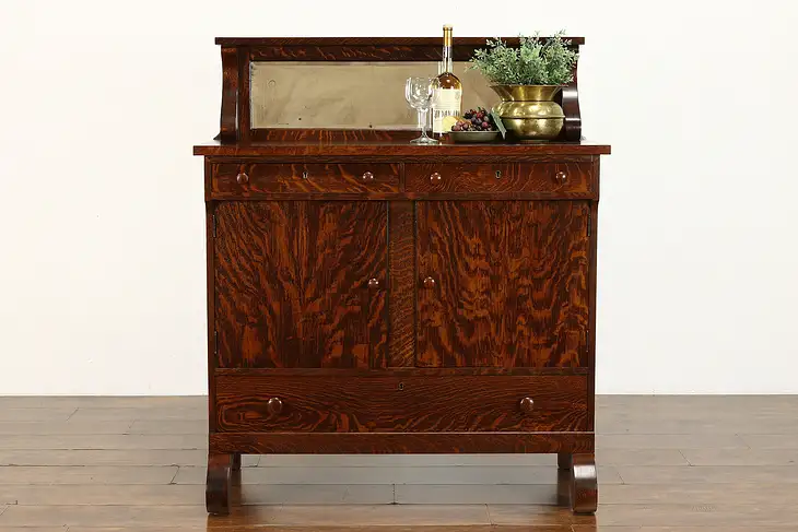 Quarter Sawn Oak Antique Sideboard, Server or Buffet, Beveled Mirror #39945