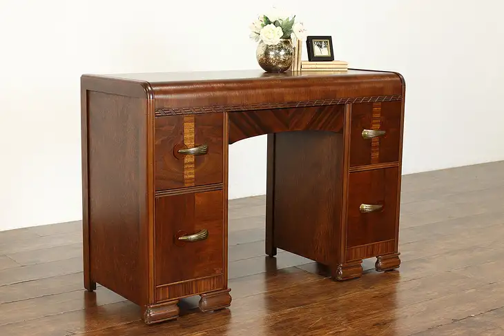 Art Deco Vintage Waterfall Walnut Office Desk, Dressing Table or Vanity #39968