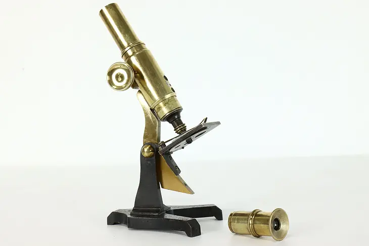 Industrial Victorian Antique Brass Laboratory Microscope, Glass Slide #39975