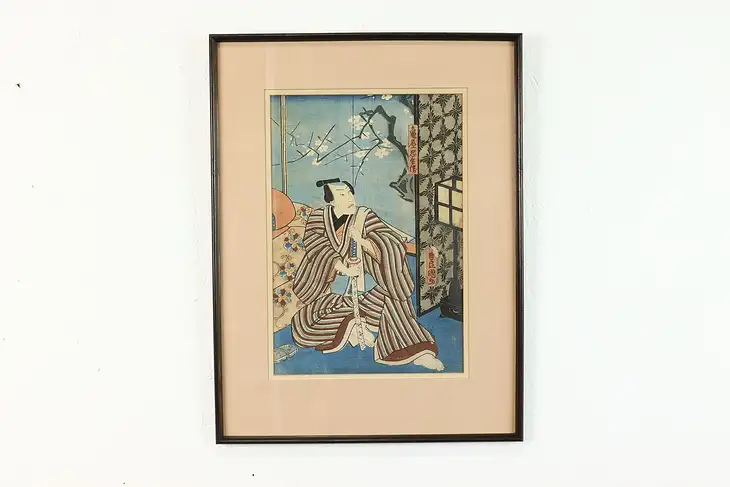 Japanese Antique Ukiyo-e Style Samurai Woodblock Print, 19.5" #39414