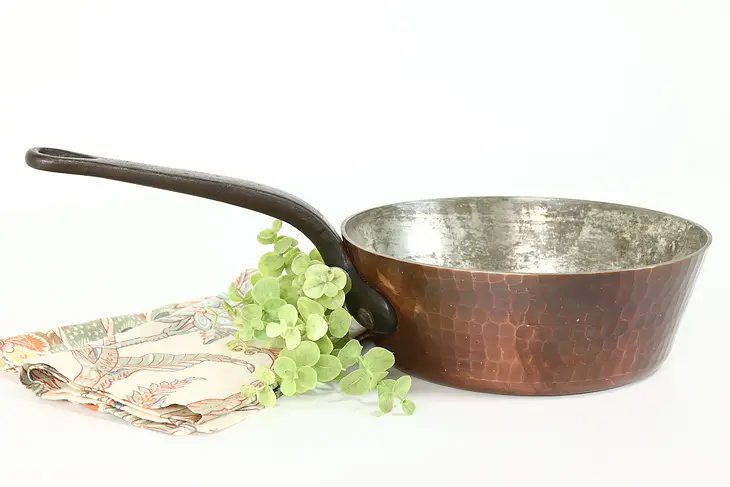 French Farmhouse Vintage Solid Hammered Copper Sauce Pot, Lamalle #39422