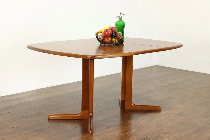 Midcentury Modern 40" Vintage Teak Dining Table & Leaf, Extends 59" #39435