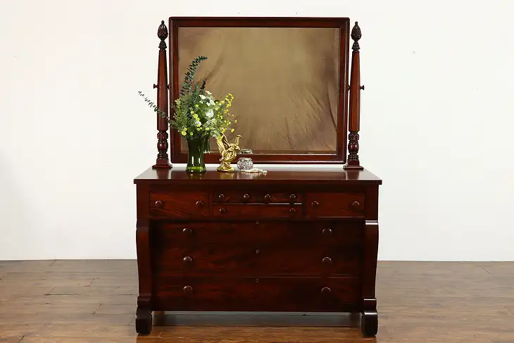 Empire Antique Mahogany Chest or Dresser, Swivel Mirror, Widdicomb #39465