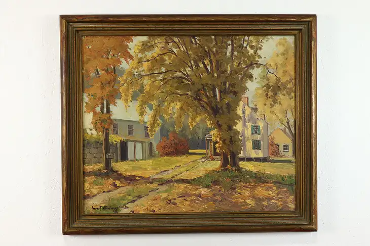 Farmhouse in Sunlight Vintage Original Oil Painting 35.5" #39493