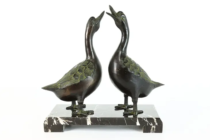 Art Deco Antique Sculpture of Pair of Geese, Marble Base  #39499