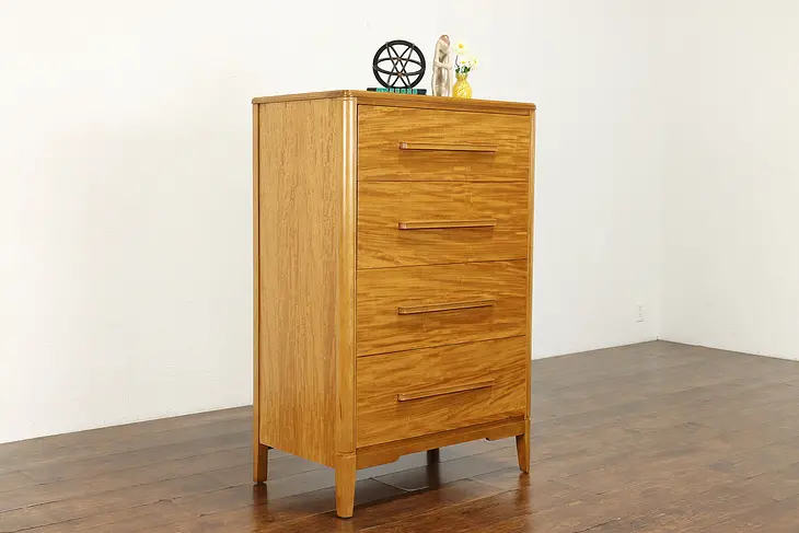 Midcentury Modern 1950 Vintage Satinwood Highboy Chest or Dresser #39911