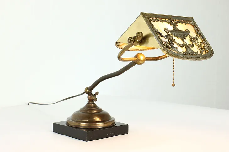 Stained Glass Antique Office or Library Desk Lamp, Bradley & Hubbard #39941