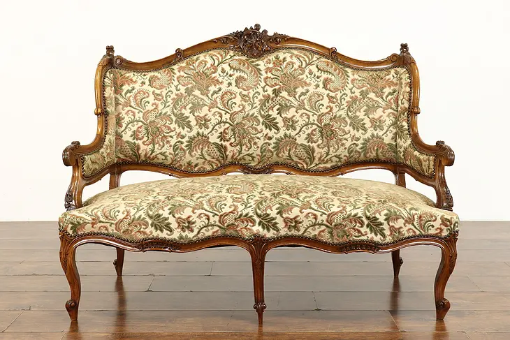 French Rococo 1920's Antique Carved Wingback Loveseat or Hall Settee #39944