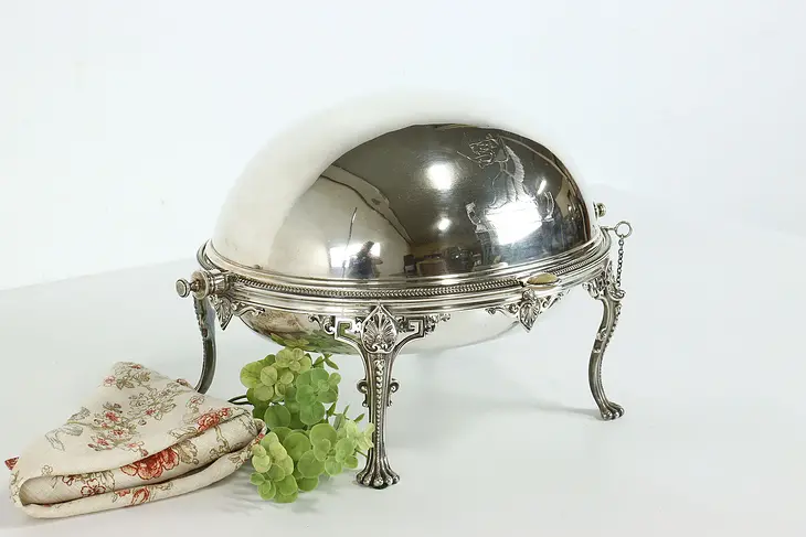 Victorian English Silverplate Dome Top Server, Liners, Family Crest #39173