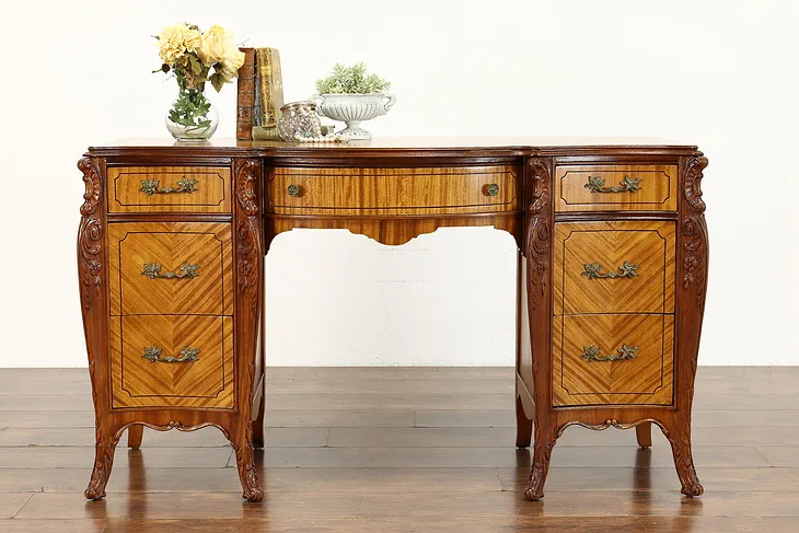 French Style Vintage Satinwood Desk, Vanity, Dressing Table, Joerns Bros #39392