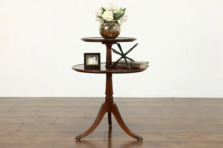 Traditional Federal Style Vintage Tiered & Round Walnut Side or End Table #39829