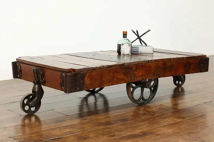 Farmhouse Industrial Antique Salvage Railroad Cart, Coffee Table #39360