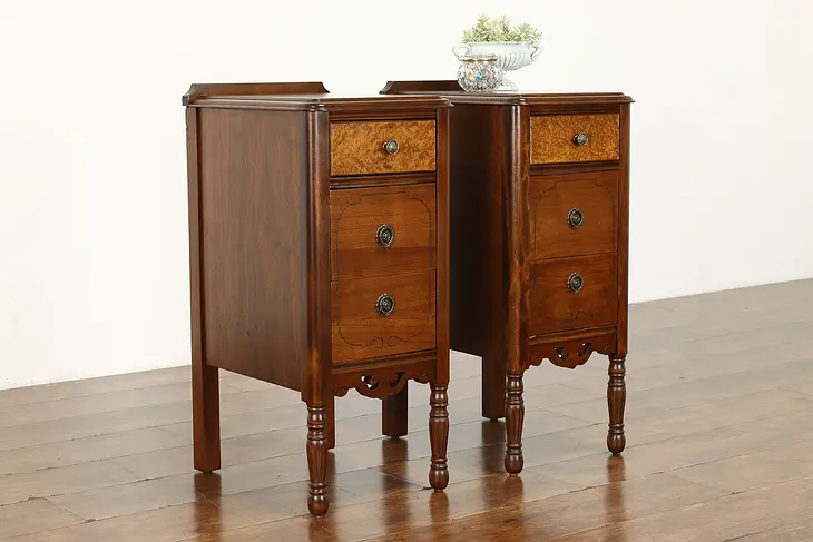 Pair of Traditional Antique Walnut Nightstands, End or Lamp Tables Joerns #39690