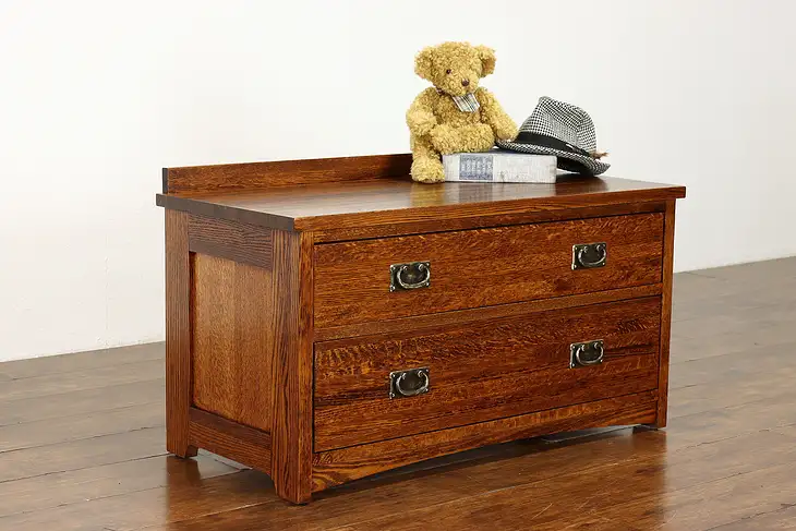 Arts & Crafts Mission Oak Vintage Craftsman Lowboy Chest, TV Console #39699