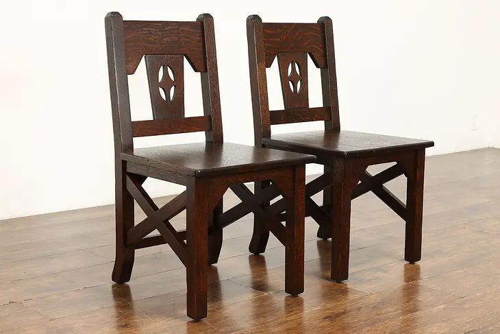 Pair of Arts & Crafts Mission Oak Antique Dining, Office or Game Chairs #39030
