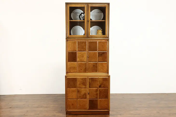 Midcentury Modern Vintage Chestnut & Burl 3 Piece Stacking Wall Cabinet #39704