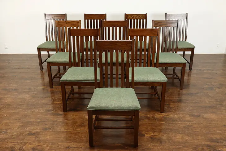 Set of 10 Vintage Arts & Crafts, Mission Oak Dinning or Conference Chairs #39757