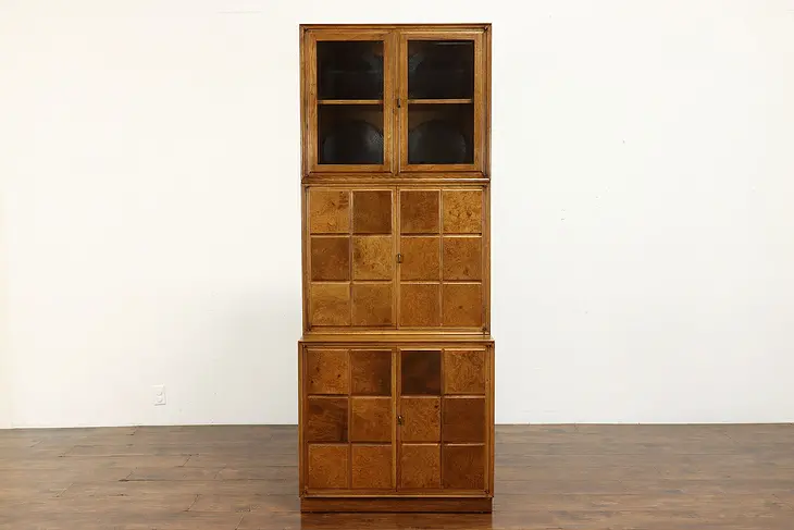 Midcentury Modern Vintage Chestnut & Burl 3 Piece Stacking Cabinet #39797