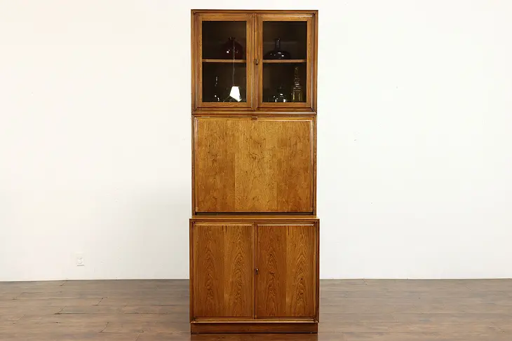 Midcentury Modern Vintage Stacking Wall Cabinet, Drop Front Bar or Desk #39798