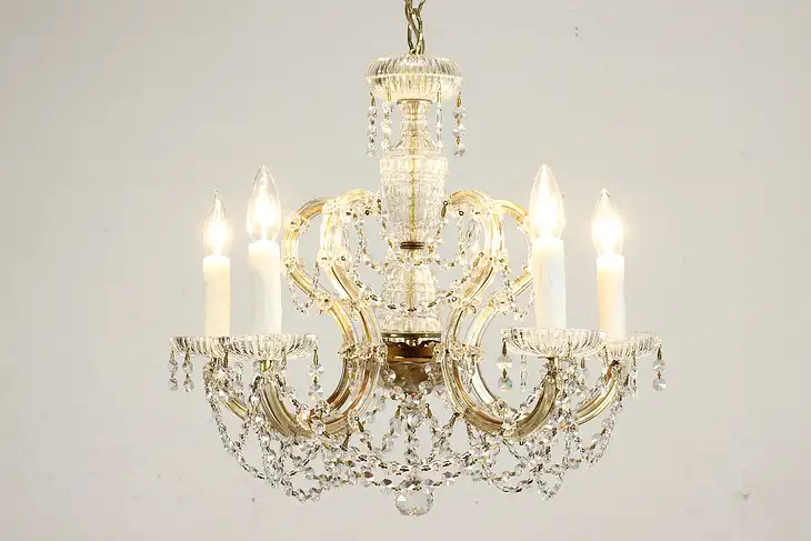 Marie Therese Design Vintage 5 Candle Chandelier, Strass Crystal Prisms #39077