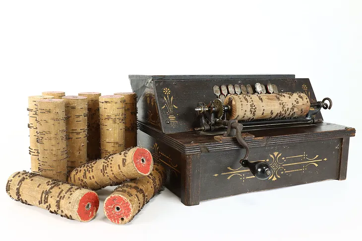 Victorian Antique Gem Roller Organ, Plays Poorly, 11 Cobs #39500