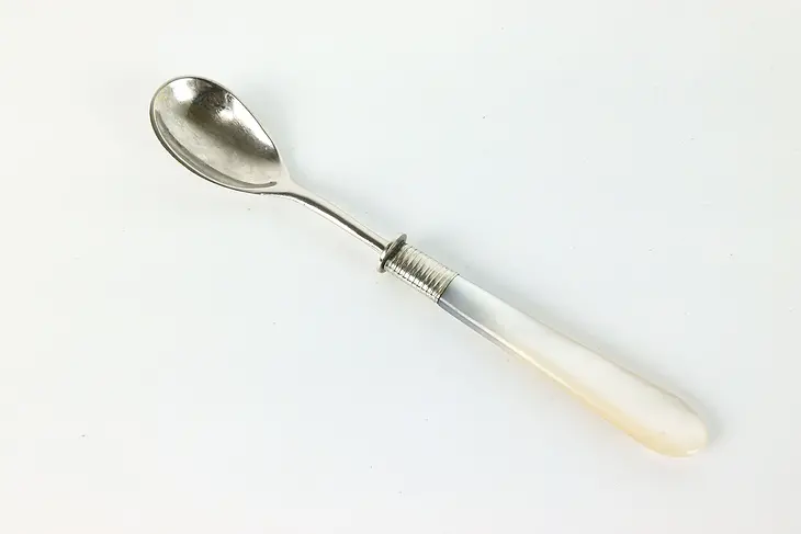 Victorian Antique Silverplate Coffee or Sauce Spoon with Pearl Handle #40011