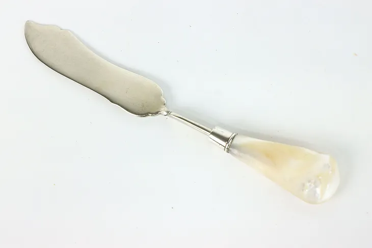 Victorian Antique Silver Cheese or Butter Knife, Pearl Handle #40014