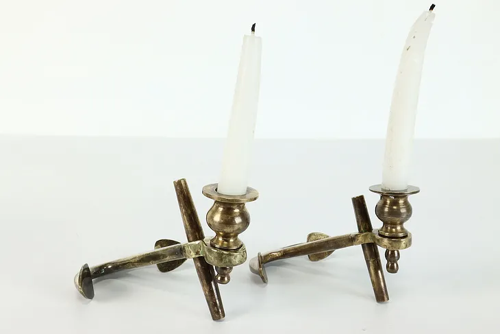 Pair of Vintage Brass Ship Anchor Design Candle Holders #40076