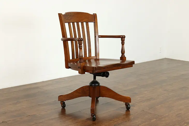 Traditional Walnut Antique Swivel & Adjustable Office Desk Chair, Murphy #38028