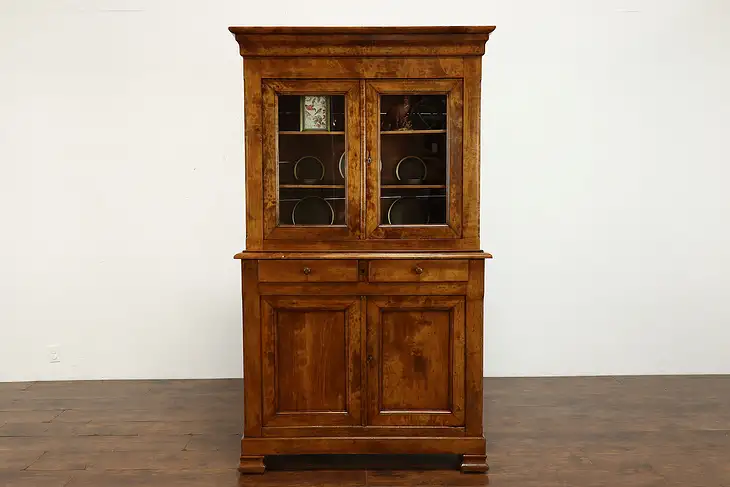 Farmhouse Antique Birch Kitchen Pantry Cupboard, Bookcase Display Cabinet #38044