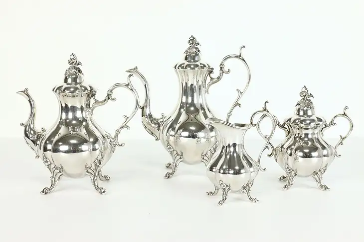 Winthrop Pattern Vintage Silverplate 4 pc Coffee & Tea Set, Reed & Barton #38359