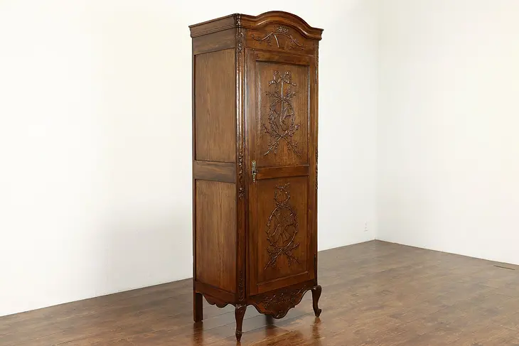 Country French Carved Chestnut Antique 1860 Armoire, Wardrobe or Closet #38708