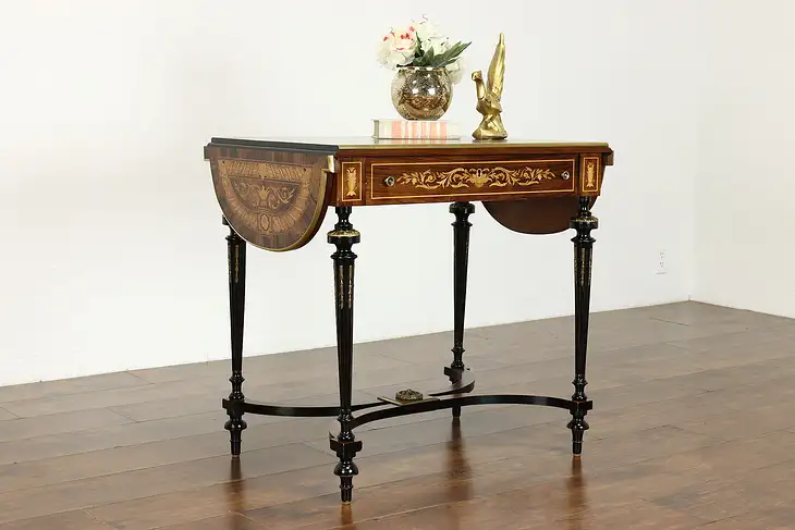 Italian Antique Marquetry Drop Leaf End or Lamp Table, Hall Console #38833