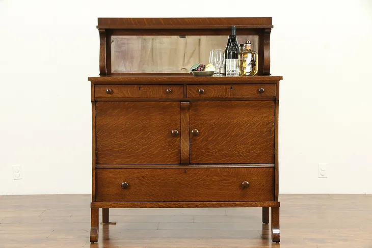 Oak Quarter Sawn Antique Sidboard, Server or Buffet, Gallery & Mirror #32115