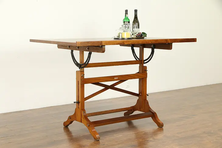 Drafting or Wine Table, Adjustable Vintage Artist Desk, Kitchen Island #32249