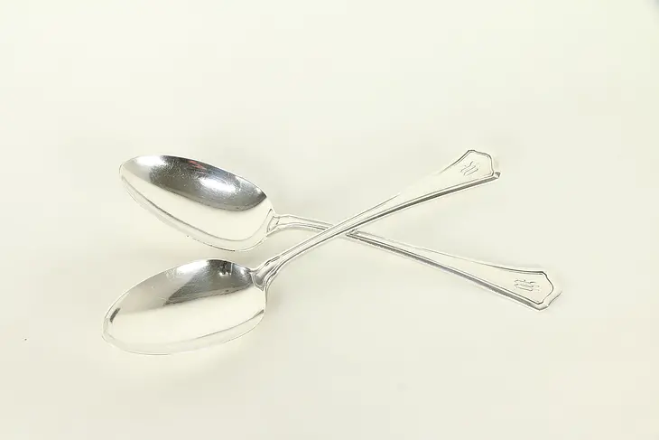 Pair of Antique Sterling Silver Serving Spoons, M Mono, RW&S 4.3 Oz #32312
