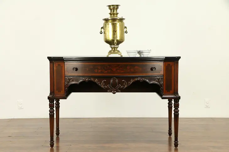 Walnut Antique Hunt or Sideboard Hall Console, Hand Painted, Signed Batik #32397