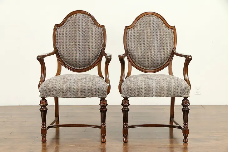 Pair Antique Shield Back Carved Walnut Dining or Occasional Chairs #32414