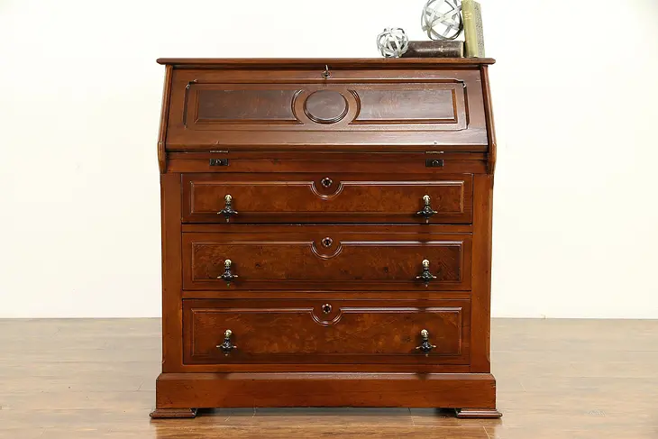 Victorian Antique Walnut & Burl Secretary Desk #32554
