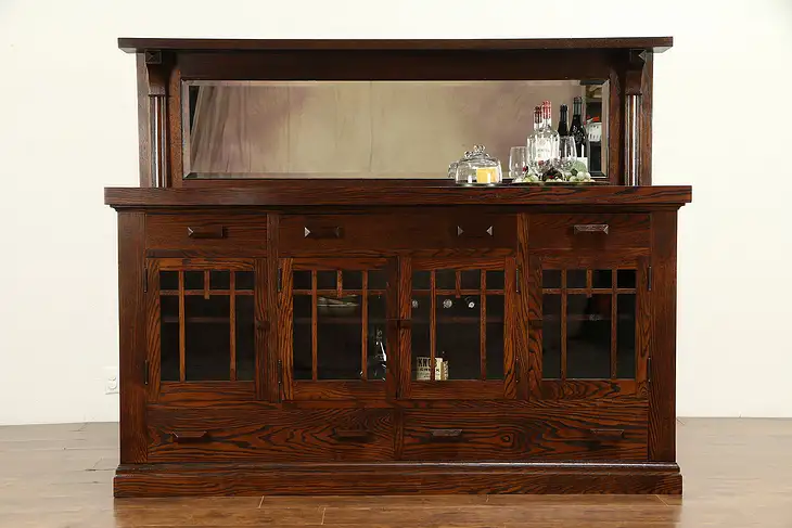 Arts & Crafts Mission Oak Antique Craftsman Sideboard, Gallery & Mirror #32611