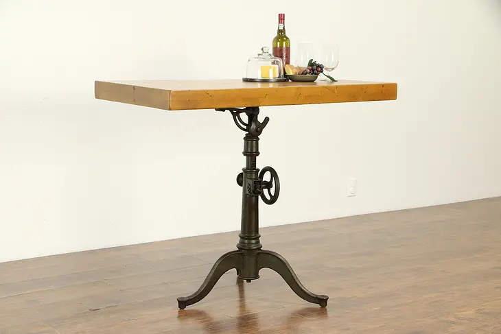 Industrial Salvage Antique Adjustable Kitchen Island, Wine & Cheese Table #32703