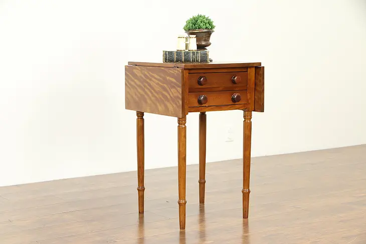 Curly Birch & Walnut Antique Pembroke Dropleaf End Table or Nightstand #32805