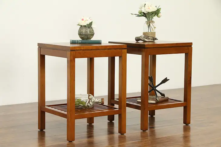 Craftsman Pair of Cherry Nightstands, Lamp or End Tables, Stickley 1999  #32837